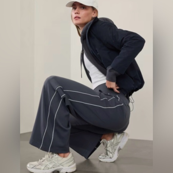 Athleta Pants - Athleta Venice Stripe Wide Leg Track Pant Granite Blue Sz XS Petite